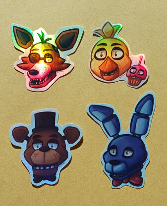 FNAF - set 14 zł - single 4 zł - holo sticker paper, 6 to 8 cm