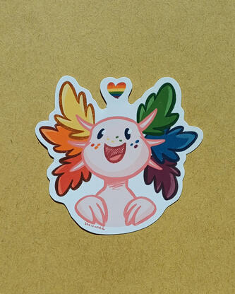 Pride Axolotl - 4 zł - regular sticker paper, 7 x 6,5 cm