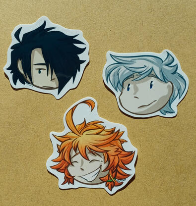 The Promised Neverland - set 8 zł - single 4 zł - regular sticker paper, 4 to 6 cm